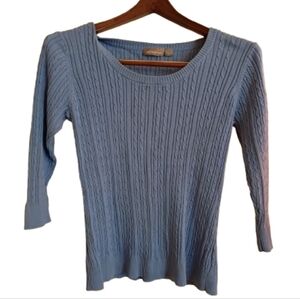 blue cable knit sweater women scoop neck long sleeves size large light blue top